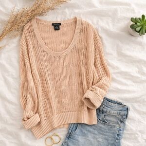 Calvin Klein Jeans Open Knit Mesh Sweater Peach Beige Lightweight Size L